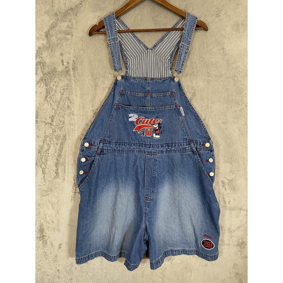 Disney Denim - Vintage‎ Disney Main Street Overalls Womens 22W/24W Denim Shortalls Mickey 90s